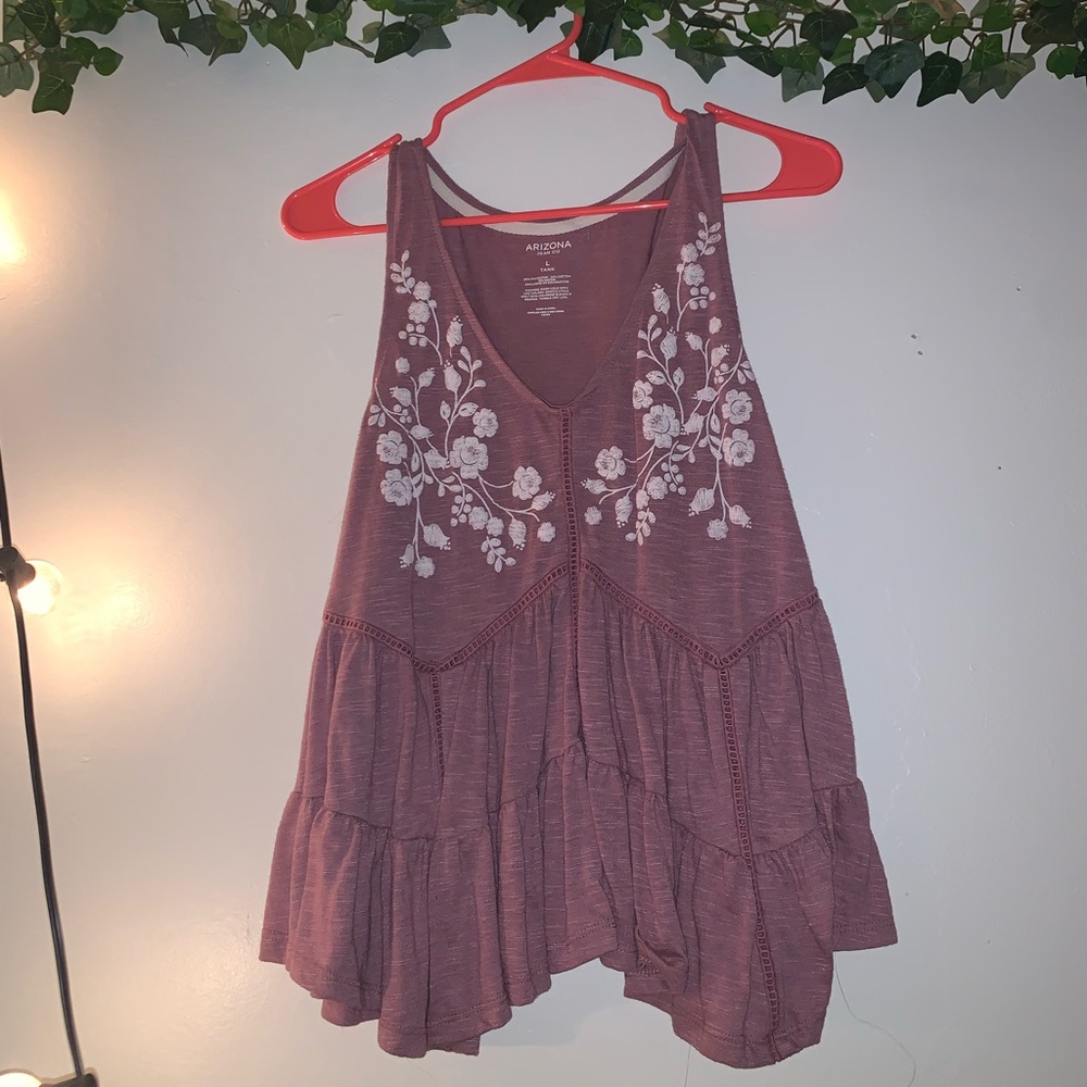 Flowy tank with white floral patterns